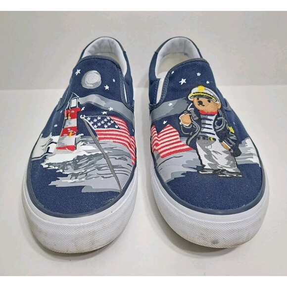 Polo Ralph Lauren Thompson P Men's 11 Bear Lighthouse Flag Slip On Canvas Shoes - Picture 6 of 10